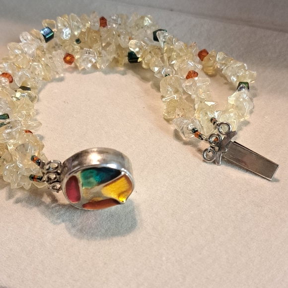 Beaded Triple Strand Crystal Bracelet with Sterling Silver Ornate Clasp 7"L - Picture 3 of 6